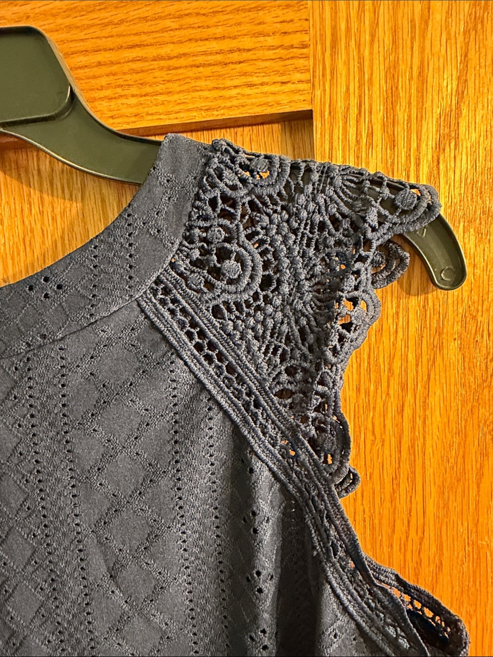 Navy Eyelet Lace Cap-Sleeve Blouse - Picture 2 of 4